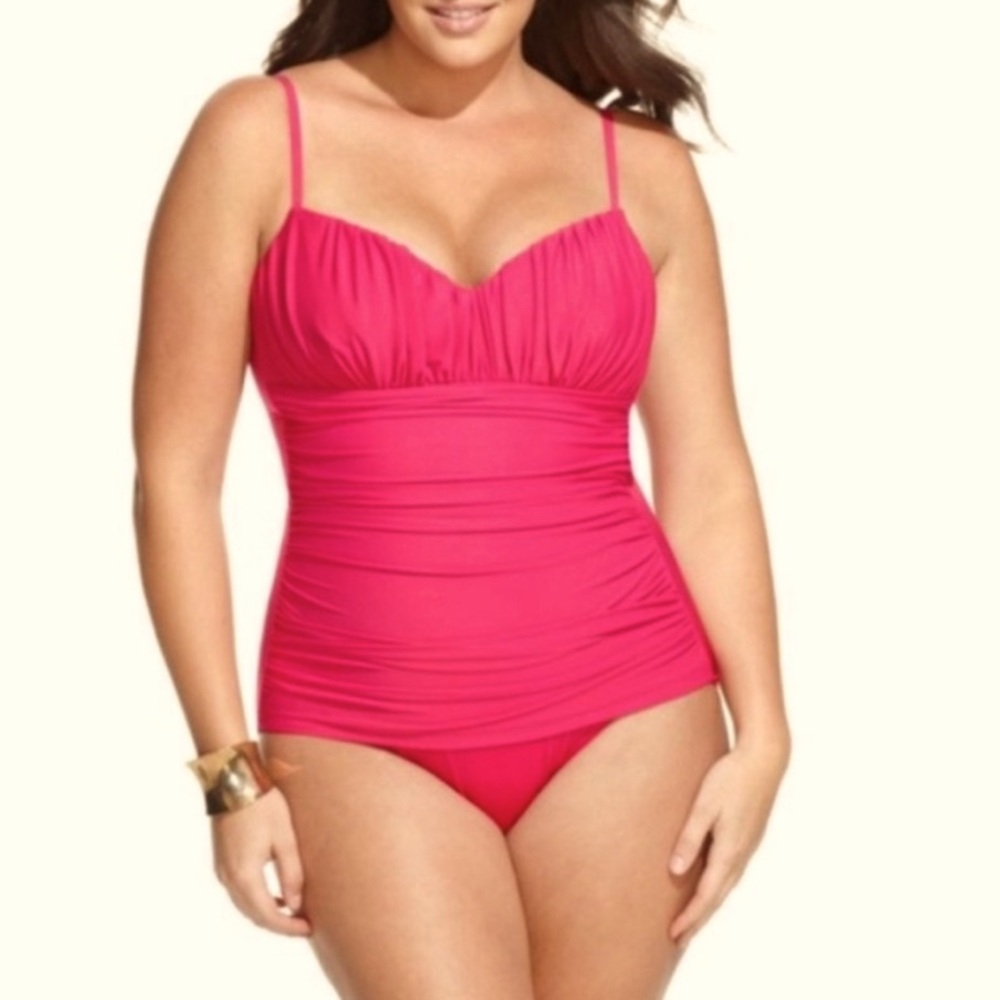 Miraclesuit Rialto One Piece Swimsuit Sweetheart Shirred Fuchsia Womens 14